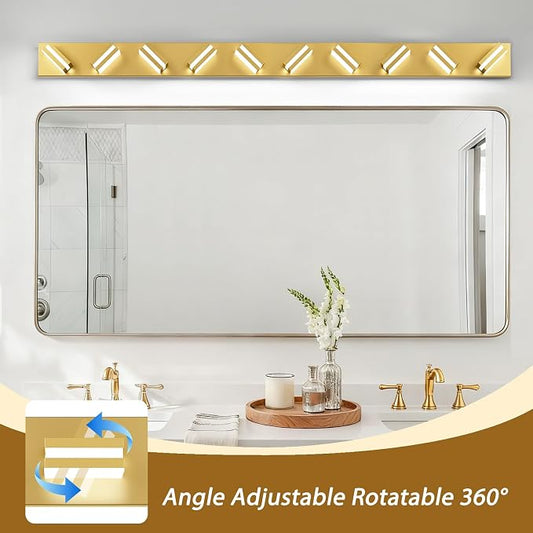 IZORRO LED Modern Bathroom Lights Fixtures(10-Light,Dimmable),Gold Acrylic Wall Lighting,Vanity Lights for Bathroom Over Mirror - 6000k 53.5In (No Assembly Required)