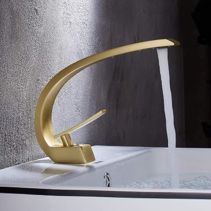 Faucet Gun Grey Bathroom Mixer Tap Black/Gold Wash Basin Faucet Single Hole Hot and Cold Waterfall Fauce White (Brushed Gold China) Faucet
