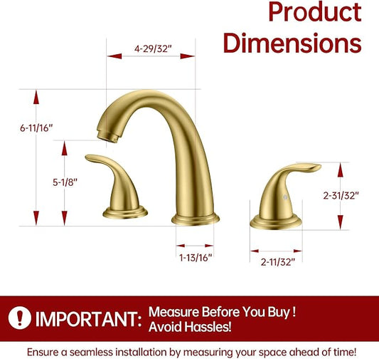 SUMERAIN 3 Hole Roman Tub Faucet Brushed Gold | with Brass Rough in Valve, High Flow, 2 Handle, Classic Style