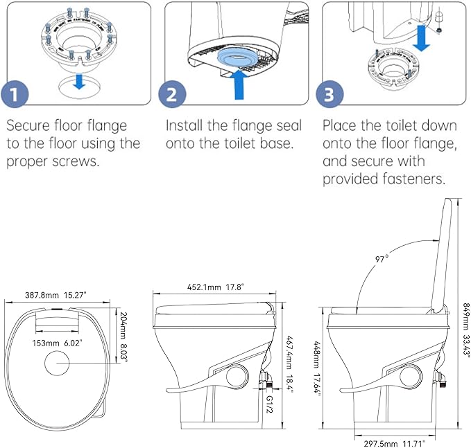 SEAFLO Residential Height Camper/RV Toilet with Sprayer Attachment, 18.5” Standard Height, Gravity Flush System, Foot Pedal Operation, Soft Close Seat, 4-Year Warranty (With Sprayer Attachment)
