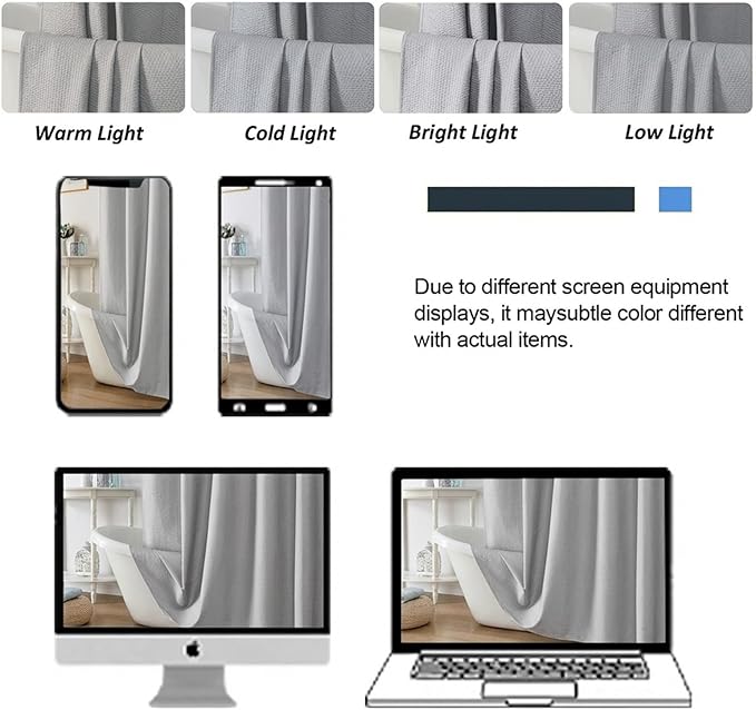Light Grey Stall Shower Curtain for Bathroom, 3D Embossed Textured Fabric Small Shower Curtain for Narrow Stall Size, Machine Washable Water Resistance, Hotel Style, 36" W x 72" L, Light Grey