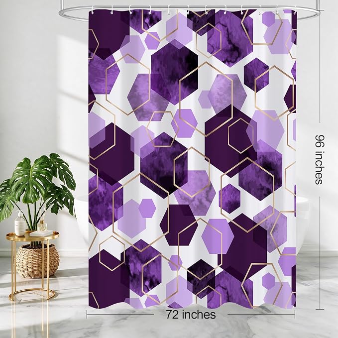 Litabel Extra Long Geometric Shower Curtain for Bathroom, 72x84 | Extra Long Modern Minimalist Shower Curtais, Purple Geometric Art Print Abstract Waterproof Bath Curtain