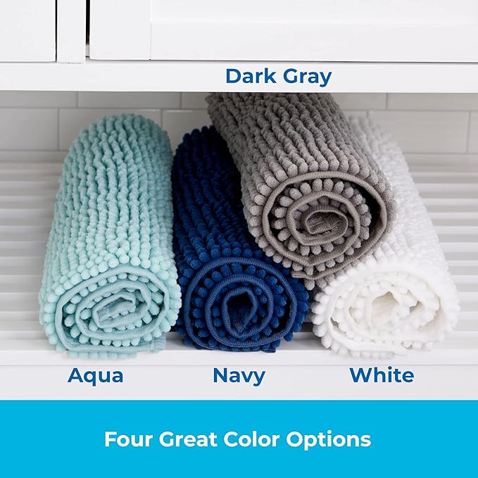 Linenspa Chenille Bath Mat— 1 Piece, Non Slip, Water Absorbent, Fast Drying, Machine Washable, Bath Rug For Bathroom - Dorm Room Essentials