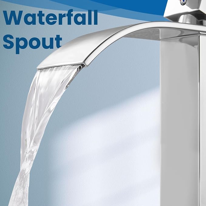 Airuida Vessel Sink Faucet,Chrome Polish Tall Waterfall Bathroom Faucet | Single Handle,Tall Bathroom Faucet 1 Hole,Vanity Faucet,without Drain,Bowl Bathroom Faucet