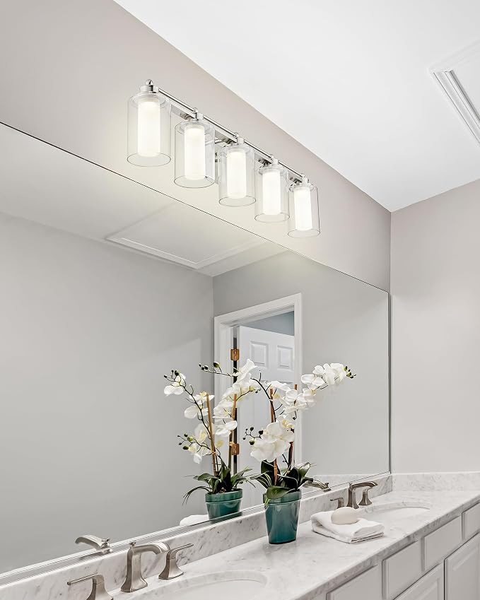 HWH 5-Light Bathroom Vanity Light, Brushed Nickel, 5CCT, 5HLT63B-5W-LED BN | Dimmable, Wall Mount, 30W, Vanity Lights, Vanity Light Over Mirror, Selectable 5CCT Lighting, Durable Metal Construction