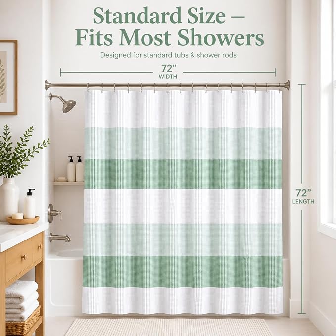Dainty Home | Spa Green Ombre Waffle Weave Shower Curtain - 70" x 72" - Water Resistant Polyester Blend Fabric Shower Curtain - The Best Gradient Design Washable Waffle Shower Curtain