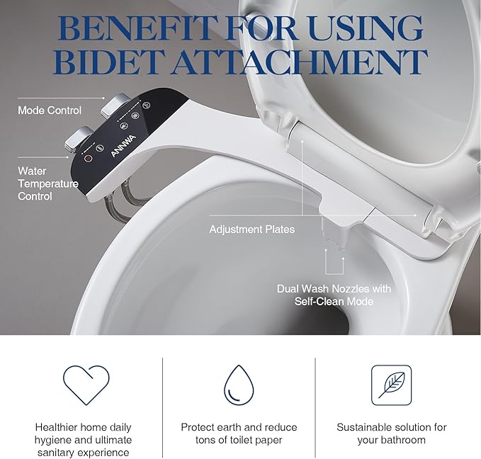 Bidet Attachment for Toilet Seat Non-Electric Bidet Hot and Cold Water Bidet Attachment Toilet Adjustable Water Temperature Posterior/Feminine Wash Dual Retractable Nozzle(AM-US-TT18N)