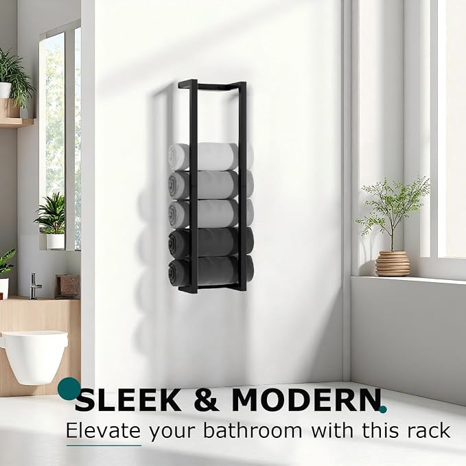 2 Pack Wall Mounted Towel Racks for Rolled Towels | 304 Stainless Steel Towel Storage Rack for Bathroom, 30 Inch Bath Towel Holder Matte Black