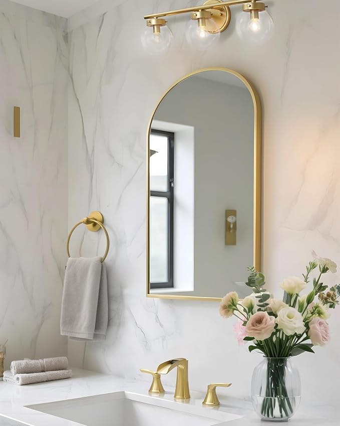 Fapully Bathroom Faucet 3 Hole, Polished Brushed Gold Waterfall 8 Inch Widespread Bathroom Sink Faucet with Pop-up Drain, Two-Handle Faucet for Bathroom Sink