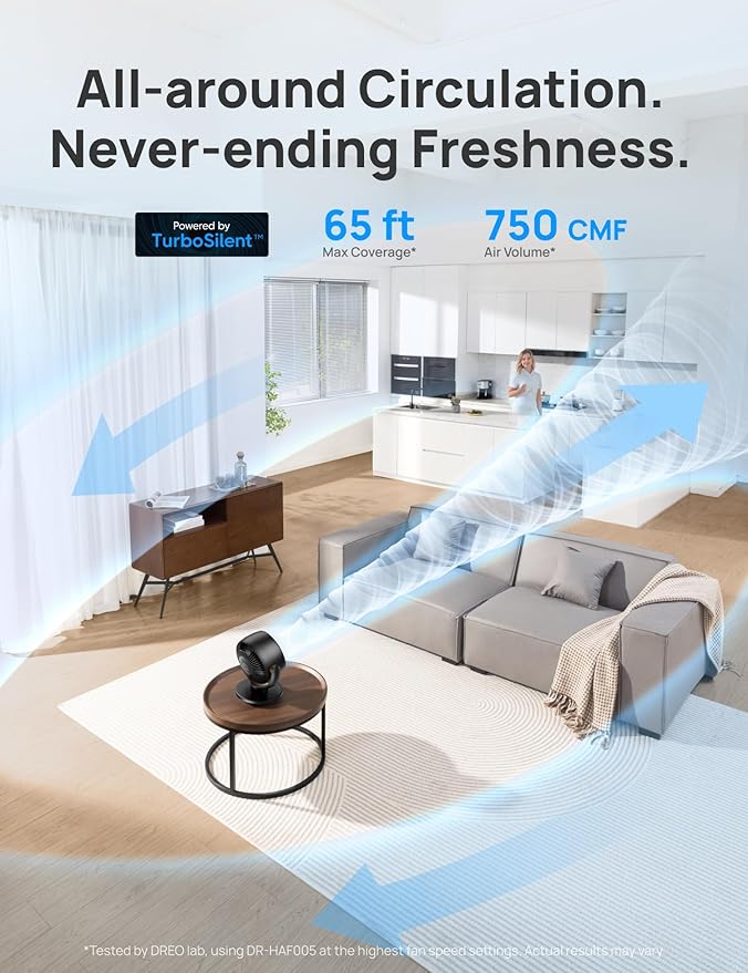 DREO Fan for Bedroom, Desk Air Circulator Fan with Remote, 11 Inch Table Fans for Whole Room, 60ft Powerful Airflow, 120° Vertical Manual +90° Oscillating, 4 Speeds, 8H Timer, Quiet Fan, Home