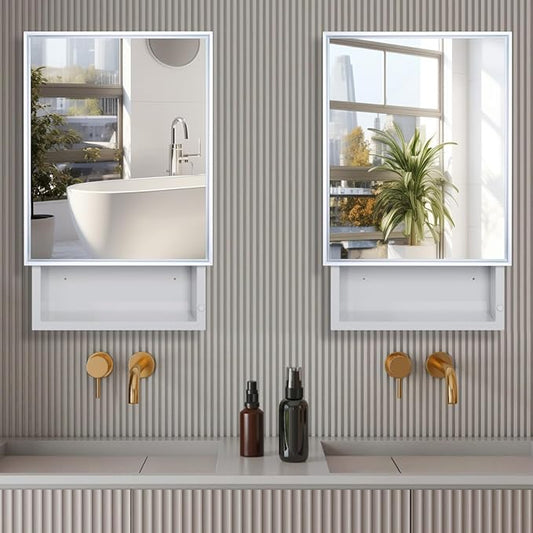 16x26 Bathroom Mirror with Storage,Recessed & Surface Mount Medicine Cabinet,Bathroom Cabinet with Mirror,Wall Mounted Mirror Cabinet for Bathroom, Modern Sleek Design