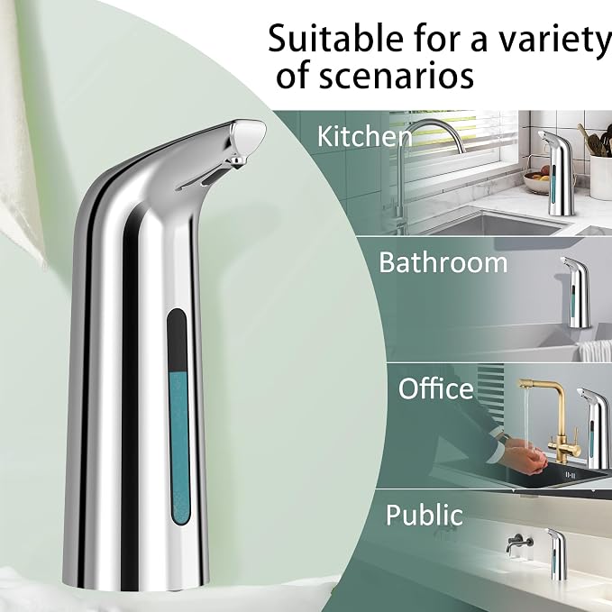 Automatic Liquid Soap Dispenser, 4-Level,Rechargeable | Plastic,13.5oz/400ml Silver Touchless Electric Hand & Dish Countertop Soap Dispensers with Sensor for Bathroom,Kitchen Sink