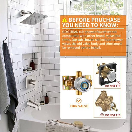 Tub Shower Faucet Set With Head & Spout Brush