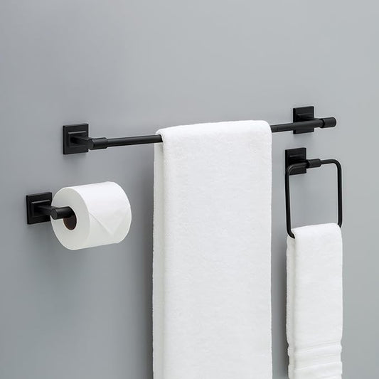 Delta Faucet McLaren 3-Piece Bathroom Set, Matte Black, 18"/24" Towel Rack, Toilet Paper Holder, Ring MCL63-MB