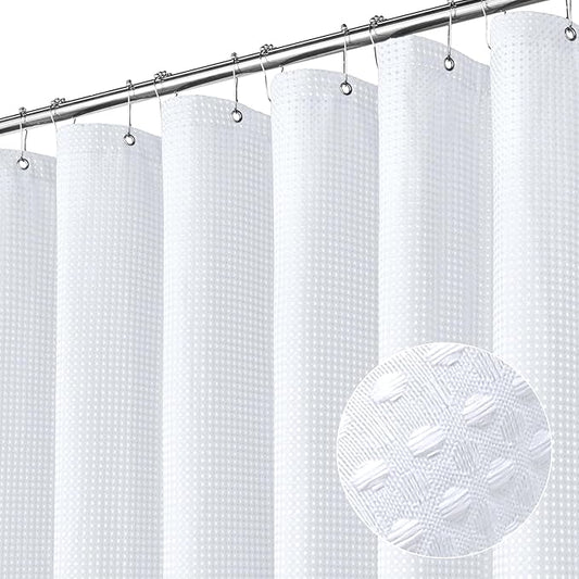 MitoVilla White Waffle Small Stall Shower Curtain - 36 x 72, Farmhouse Half Size, Fabric Narrow Shower Curtains for Bathroom Decor
