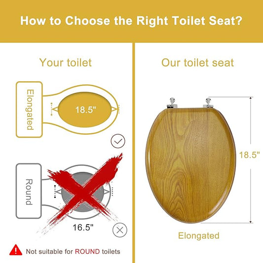 Angel Shield Durable Wood Veneer Natural Toilet Seat Metal Hinged Easy Clean Anti-scratch American Standard(Elongated,Oak)