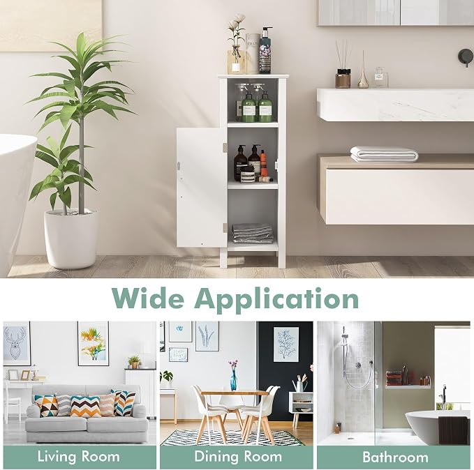 Giantex Narrow Bathroom Storage Cabinet with Adjustable Shelf (White) | Corner Unit with Open Compartment, Anti-toppling Device, Freestanding Small Storage Organizer for Living Room