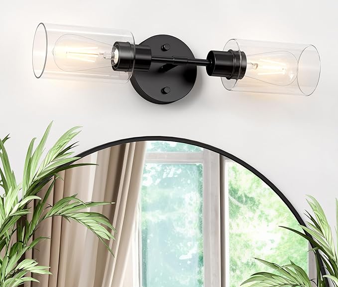 Espird Bathroom Light Fixtures 2 Light Black, Bathroom Vanity Lights Over Mirror, Bathroom Sconces Wall Lighting,Farmhouse Matte Black Bathroom Vanity Light, Modern Vanity Lights with Clear Shades