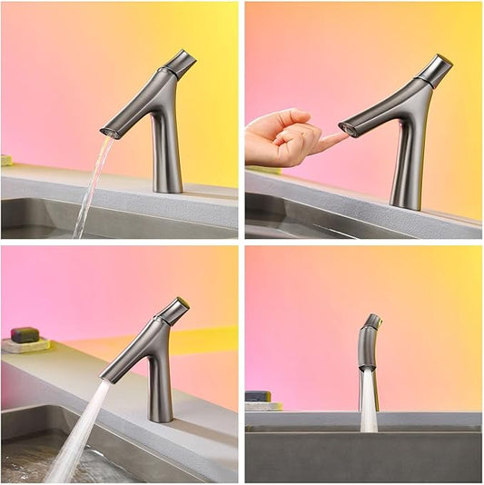 Faucet for Bathroom Sink Single Handle Bathroom Faucet 1 Hole Brass Hot and Cold Gun Gray