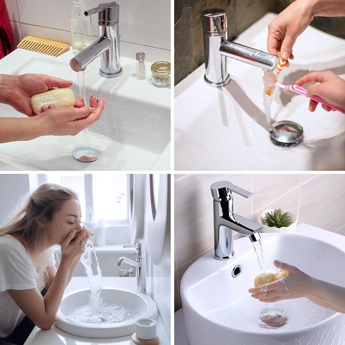 Hibbent All Metal 2 in 1 Bathroom Sink Stopper, Universal Pop Up Drain Strainer, Brass Bullet Core Push Type Sink Stopper for 1.1''~2.3'' Basin, Big Push Button, Anti Clogging Drain Filter, Chrome