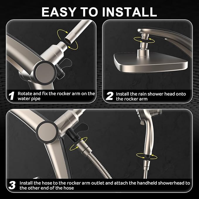 12-Inch High Pressure Rain Shower Head with Handheld Spray Combo, Magnetic | Dual shower heads; one-piece bracket adjusts height and angle; 9 settings: 8 sprays + 1 Power Jet for cleaning; easy install