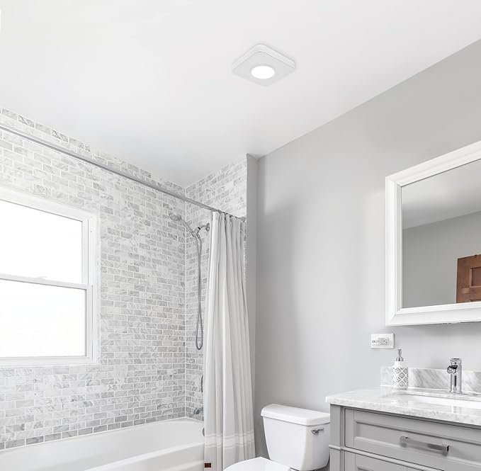Homewerks 7130-40-BT DC Bathroom Fan with Light and Bluetooth Speaker 90-CFM 1.2 Sones White Easy Install, 4000 Kelvin Cool White Light