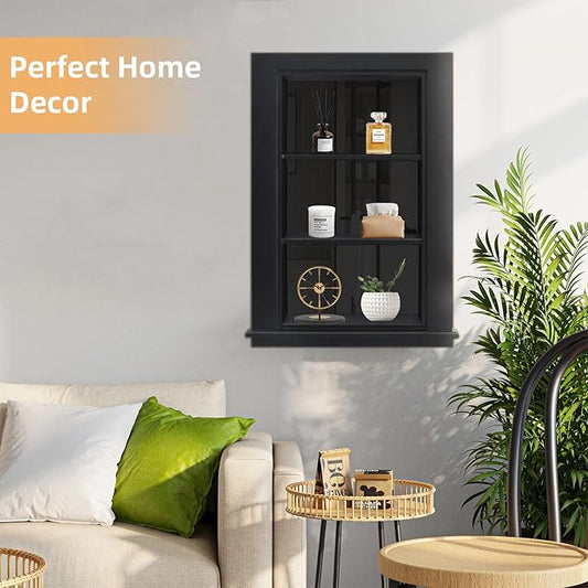 14 x 24 Recessed Medicine Cabinet, Black Bathroom Wall Cabinet, 3-Tier Wall Niche with Glass Interior, for Bathroom Storage