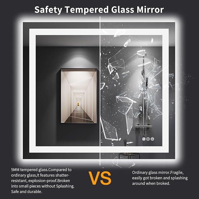 LOAAO 40"X36" LED Bathroom Mirror with Lights, UL Listed | Anti-Fog, Dimmable, 3 Color Temperature, Backlit + Front Lit, Memory Function, Tempered Glass