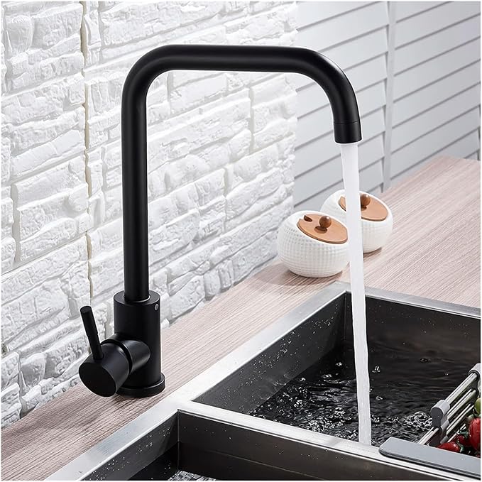 Stainless Steel Black Kitchen Faucet 360° Swivel Deck Mount Mixer Tap Hot & Cold Water Modern Bathroom Vanity Crane for Stylish Sink Upgrade,Brushed Gold B