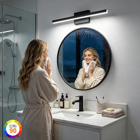 IZORRO Modern Bathroom Vanity Light 16 inch, Rotatable, 12W Dimmable Led Bathroom Light Fixture Over Mirror, Black Vanity Light Bar (Cool White 6000K)