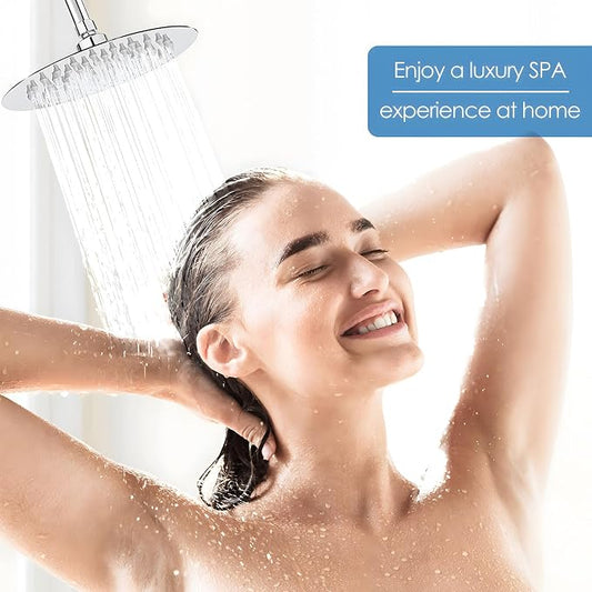 High Pressure Rainfall Shower Head, 6 Inches Showerhead with Perfect Adjustable Replacement, Removable Restrictor, Easy Installation for Your Bathroom Shower Heads (Chrome Finish, Ultra-thin)