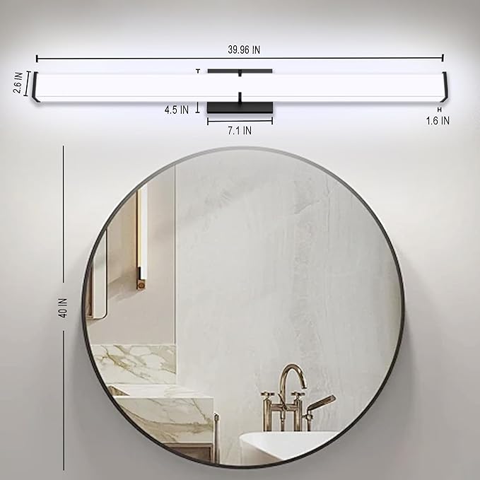 Bathroom Light Fixtures: 40 Inch ETL Certified LED Bathroom Vanity Light 5000K Cool White 40W 3600LM - Modern Black Vanity Light Dimmable with Clear Shade - Bathroom Lighting Fixtures Over Mirror