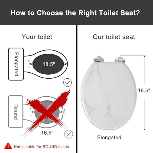 Angel Shield Marble Toilet Seat Durable Molded Wood with Quiet Close,Easy Clean,Quick-Release Hinges (Elongated,White Marble)