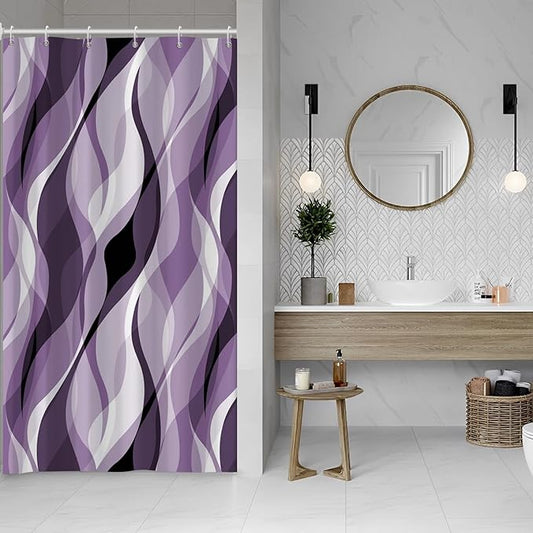 Purple Shower Curtain, Modern Abstract Purple and Grey Striped Shower Curtain for Bathroom Waterproof Lavender Shower Curtain Set with Hooks, 48x72 Inch