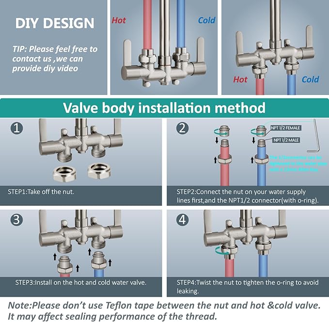 Aolemi Outdoor Shower Fixtures, 31" Exposed Shower System with Shower Head, 2-Handle Outdoor Shower Kit, 3 Inch Center Brass Mixing Valve, Brushed Nickel
