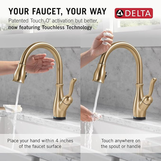 Delta Leland Touchless Kitchen Faucet with Touch Technology, Brushed Gold Kitchen Sink Faucet with Pull Down Sprayer, Single Hole, Champagne Bronze 9178TL-CZ-DST