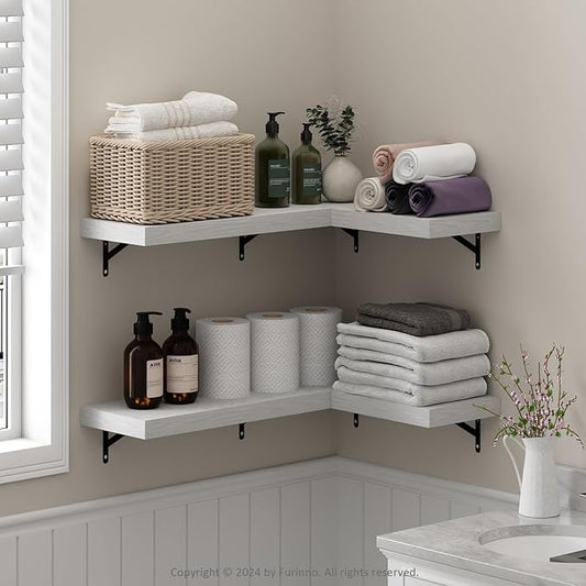 Furinno Tanna Floating Shelves for Wall Set of 4, 22-Inch Bathroom Wall Shelf, Wall Mounted Shelf, for Bathroom Organizers and Storage, Living Room, White Texture
