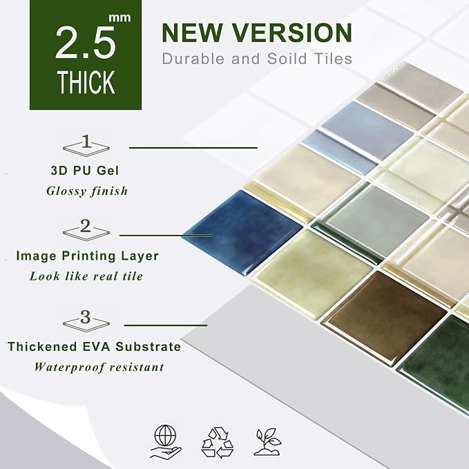 STICKGOO 10 Sheets Peel and Stick Backsplash - 9" x 9" 3D Adhesive Peel and Stick Tile Backsplash for Kitchen&Bathroom