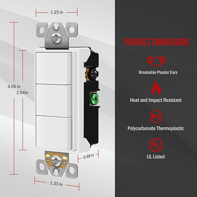Broan-NuTone BHFLED80 PowerHeat Bathroom Exhaust Fan & ENERLITES Triple Paddle Rocker Combination Decorator Switch