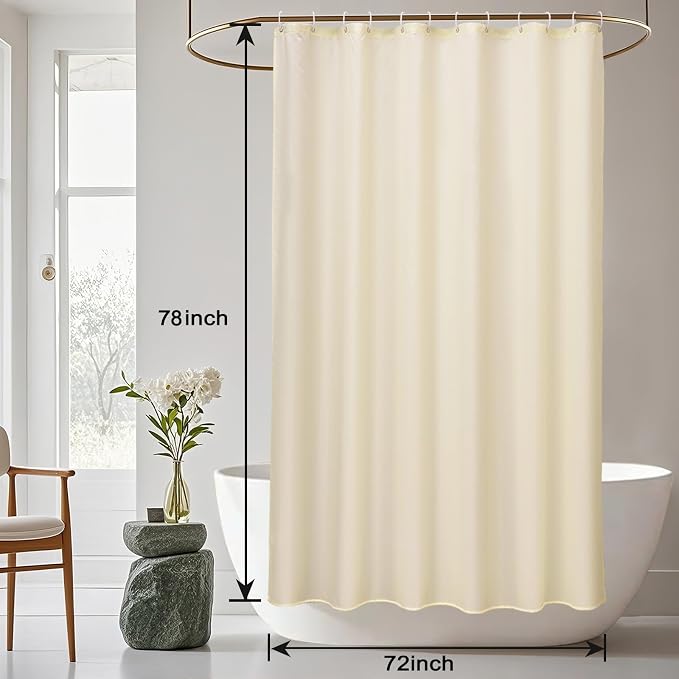 AooHome Extra Long Fabric Shower Curtain, Polyester Solid Shower Curtain Liner for Hotel with Hooks, Weigthed Bottom, Water Repellent, Beige, 72x78 Inch