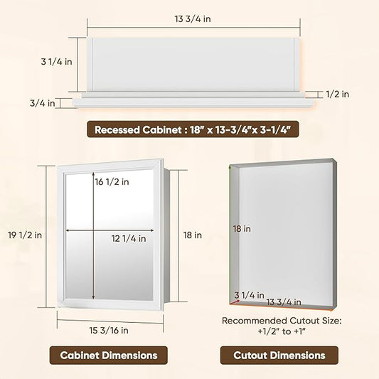 Antok Medicine Cabinet with Mirror 15x19 inch, Wall-Mounted Bathroom Mirrors with Storage Modern, in Recessed Vanity Medicine Cabinets Door Wooden Frame Shelf Surface Mount Over Sink Organizer, White