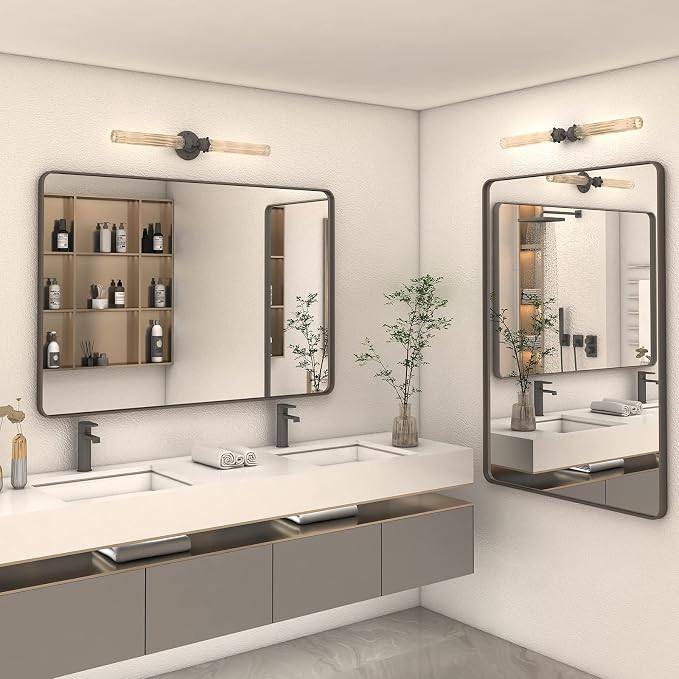 44x30 Inch Bronze Bathroom Vanity Mirror | Brushed Metal Bronze Bathroom Mirror, Rounded Rectangle Mirror for Farmhouse, Shatterproof, Anti-Rust (Horizontal/Vertical)
