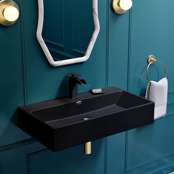 Swiss Madison Claire 30” Rectangle Wall-Mount Bathroom Sink in Matte Black