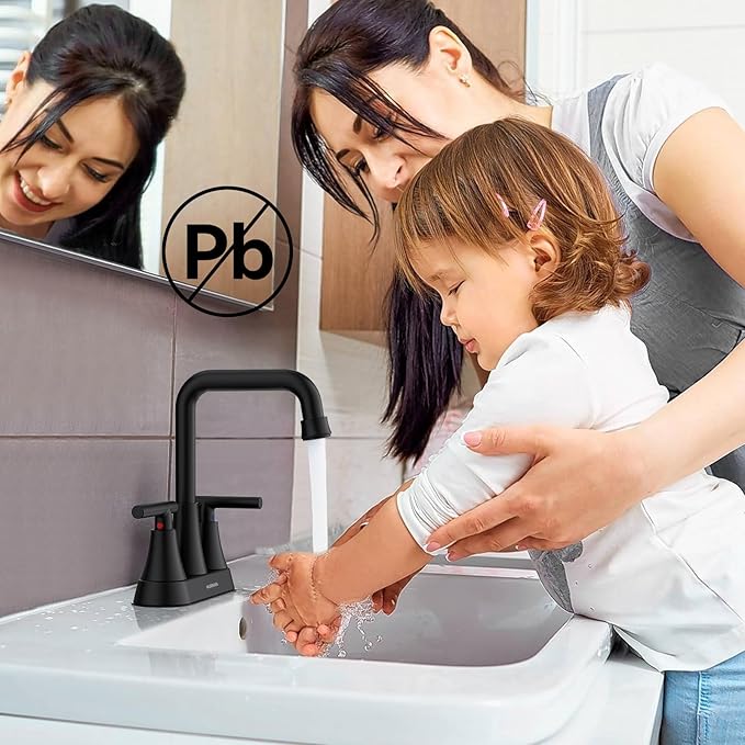 Matte Black Bathroom Sink Faucet, Hurran 4 inch Bathroom Faucets for Sink 3 Hole with Pop-up Drain and Supply Lines, Stainless Steel 2-Handle Centerset Faucet for Vanity RV Restroom