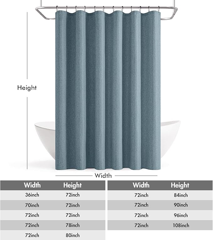 ANRODUO Dusty Blue Linen Textured Fabric Shower Curtain Set - W72xL72 | Farmhouse Shower Curtain with 12 Metal Hooks, Waterproof Heavy Duty, Button Hole Design, Machine Washable for Bathroom