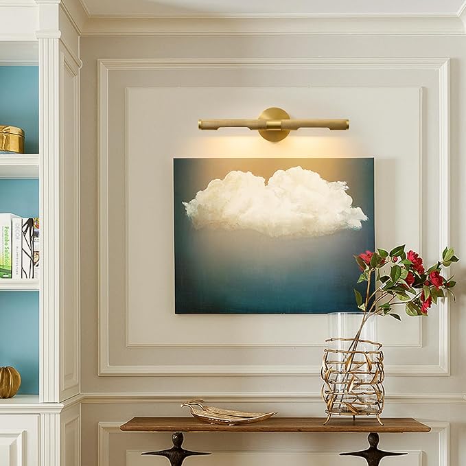 Museum Gallery Bathroom Picture Light - 19 Inch Long Gold Brass Dimmable Hardwired Wall Sconces with E12 Bulb - Frame Pictures Art Deco Sconce Lights for Painting Photo Artwork Library Vanity Over