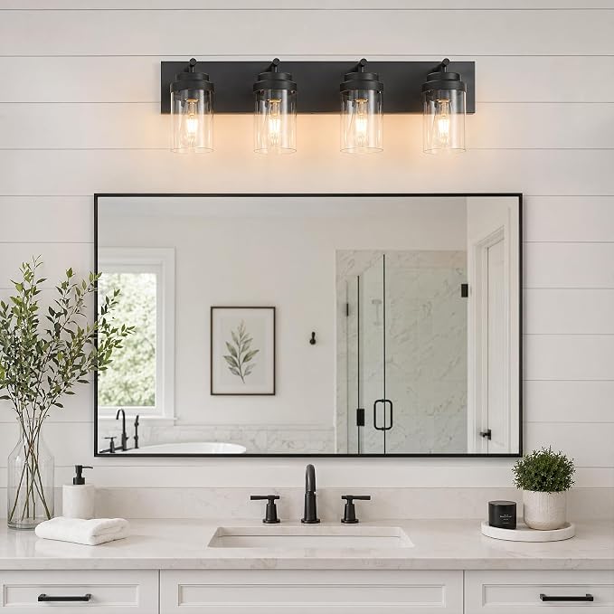 4-Light Bathroom Light Fixtures, Bathroom Vanity Wall Light | Modern Bathroom Lighting Fixtures Over Mirror, Vanity Lights for Bathroom, Mirror, Restroom, Bedroom, E26