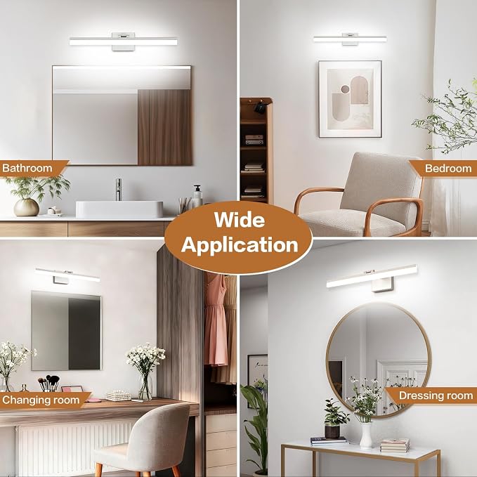 SOLFART Vanity Lights for Bathroom: 24 Inch Bathroom Lighting Fixtures Over Mirror- Brushed Nickel 6000K LED Hardwired Adjustable 180 Degree Light Bar IP44 ETL