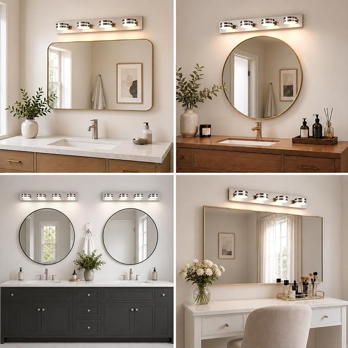 Brushed Nickel Vanity Lights for Bathroom 4-Light 5CCT Dimmable | 30in 24W LED Bath Lighting Fixture, Modern Wall Mounted Lighting Fixture for Dressing Room Cabinet