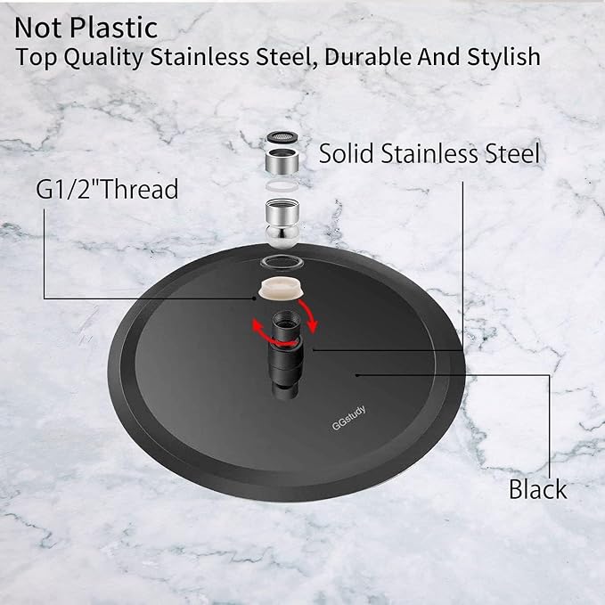 Matte Black Shower Faucet GGStudy Single Function Shower Trim Kit with Rough-in Valve Shower Set Bath Rainfall Shower Faucet System 8inch Round Stainless Steel Metal Shower Head